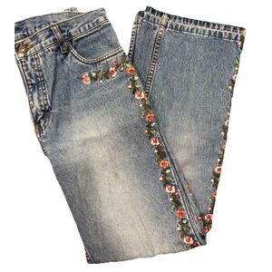 Vintage Bill Blass Jeans High Waisted Floral Embellished Blue Cotton Size 4P